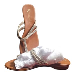 Toscanella Womens Sandals Made In Italy MEL Bronze Flat Thong with Rhinestones